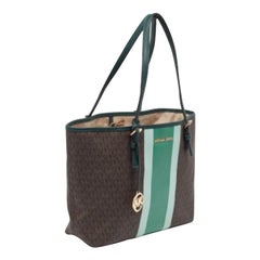 Fourre-tout en cuir et toile enduite Signature Brown/Green de Michael Kors