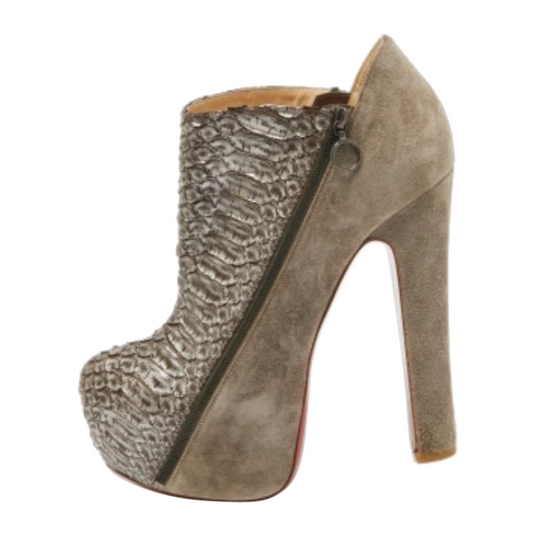 Christian Louboutin Metallic Python and Suede 4A Booties Size 38.5 For Sale