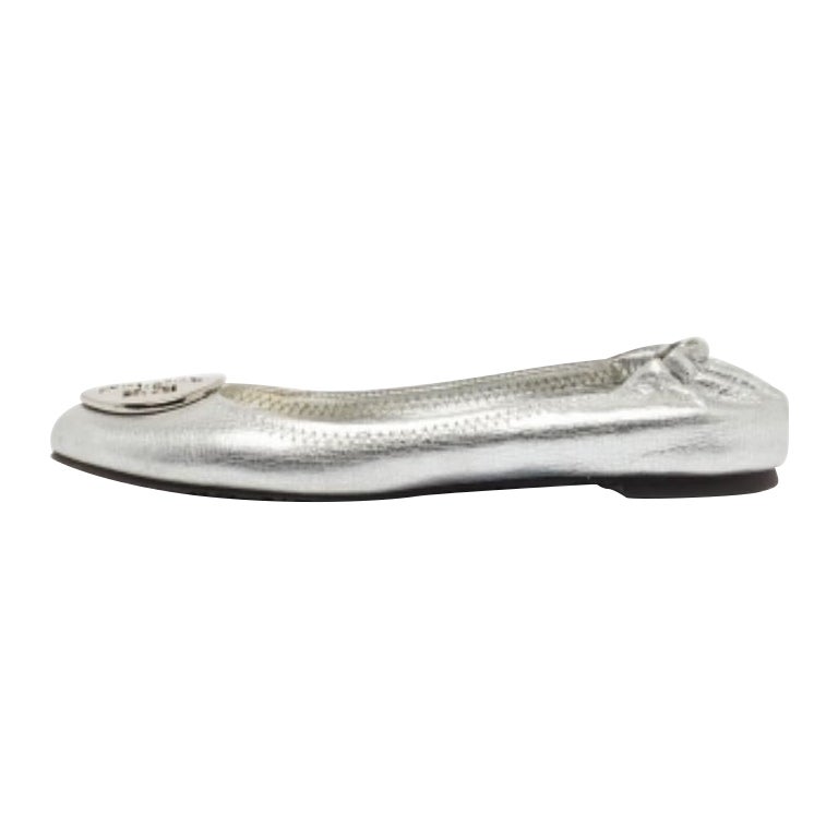 Tory Burch Silver in pelle Reva Scrunch Ballerine Taglia 37