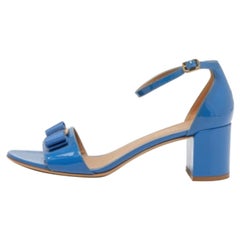 Salvatore Ferragamo Blue Patent Leather Block Heel Ankle Sandals Size 40