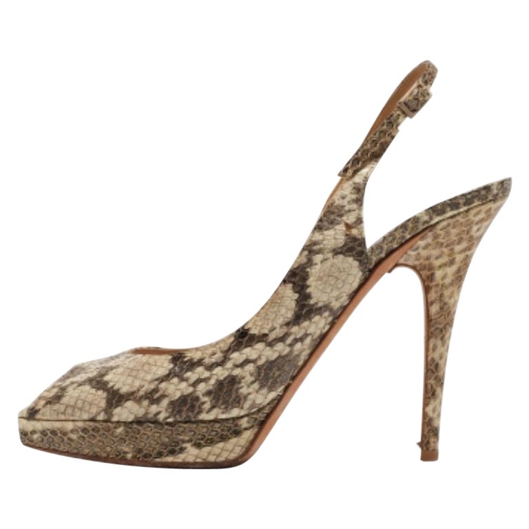 Jimmy Choo Beige Pitone Embossed Leather Slingback Peep Toe Pumps Taglia 39.5