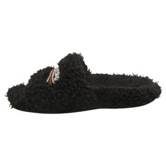Balenciaga Black Shearing Fur Flat Slides Size 36