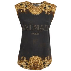 Balmain Maglietta senza maniche in jersey stampato nero/giallo M. T. I.
