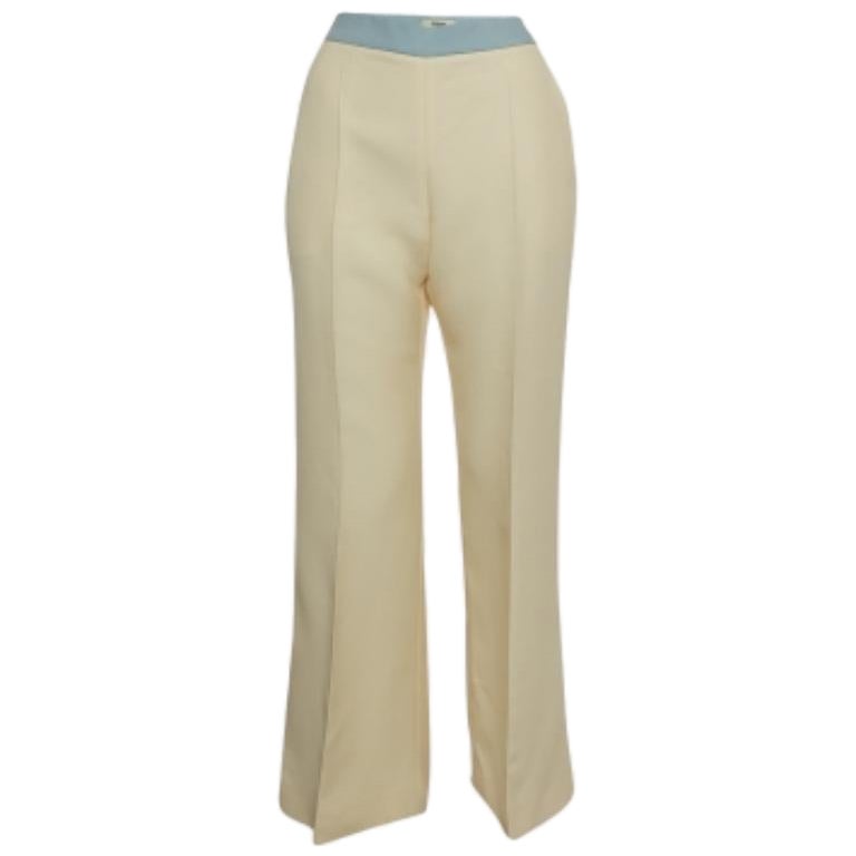 Fendi Creme Kontrastbesatz Wollmischung Schlaghose M