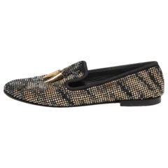 Giuseppe Zanotti Black Crystal Suede Shark Tooth Smoking Slippers Size 38.5