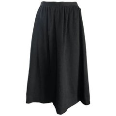 Vintage Yves Saint Laurent Rive Gauche 1970s Black Wool Pleated 70s Midi Skirt
