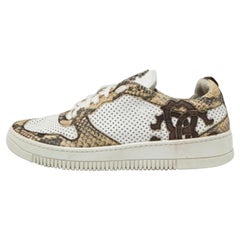 Roberto Cavalli Perforierte Python geprägte Leder Low Top Sneakers Größe 40