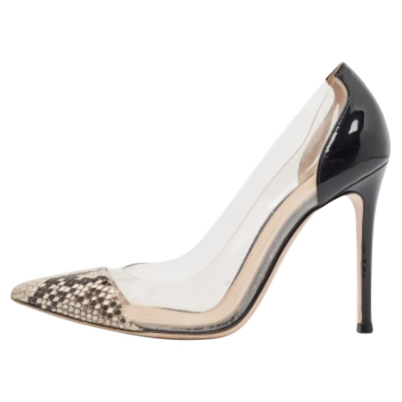 Gianvito Rossi Multicolor Python Leather and PVC Plexi Pumps Size 38 For Sale
