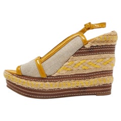 Tory Burch Canvas & Leather Espadrille Wedge Platform Slingback Sandals Size 40