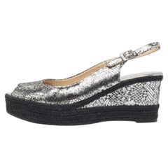 Jimmy Choo Silver Snake Embossed Leather Wedge Sandals Size 40
