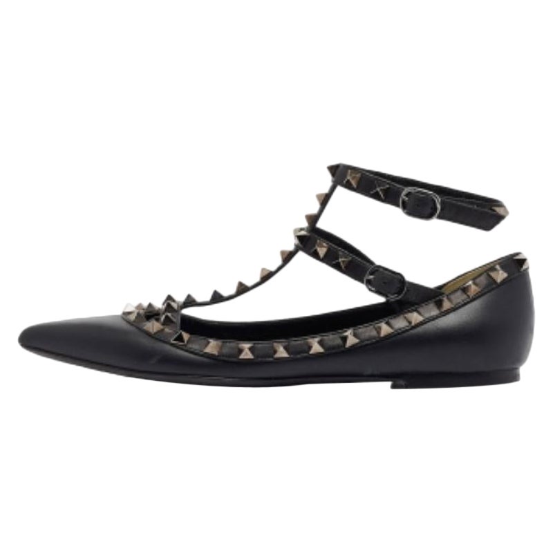 Bailarinas con correa al tobillo Rockstud de piel negra Valentino Talla 37