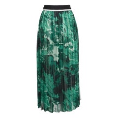Victoria Beckham Green Crepe and Satin Plisse Midi Skirt M