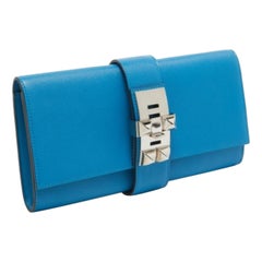 Hermès Bleu Zanzibar Chevre Mysore Leather Medor 23 Clutch