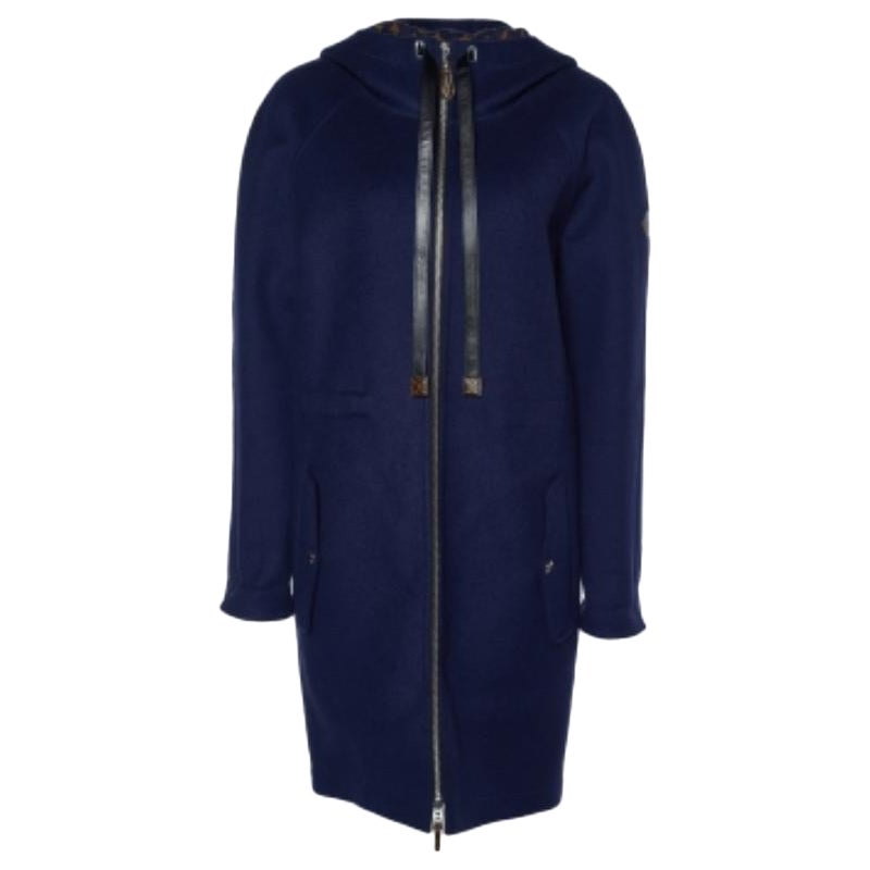 Louis Vuitton Cappotto con cappuccio in lana Monogram blu navy S in vendita