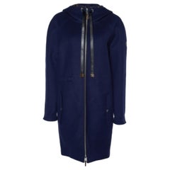 Louis Vuitton Cappotto con cappuccio in lana Monogram blu navy S