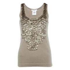 Givenchy Greige Cotton Ruffled Detail Tank Top S