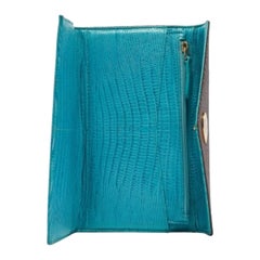 Etro Cartera Continental Trifold de Lona Recubierta de Paisley Azul y Piel de Lagarto