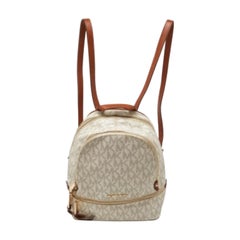 Michael Kors Zaino medio Rhea in tela rivestita e pelle, colore bianco/marrone