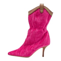Malone Souliers Stivali a metà polpaccio in pelle e velluto plissettato marrone Daisy Taglia 37,5