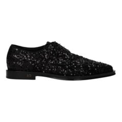 Dolce & Gabbana Black Sequin Derby Shoes Size US 7 EU 37.5