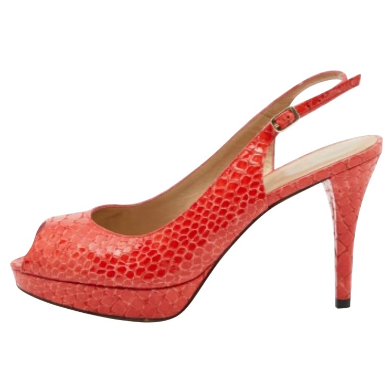 Stuart Weitzman Orange Python Leder Peep Toe Plattform Slingback Pumps Größe 40