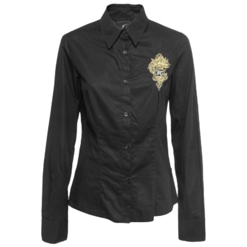 Just Cavalli Camisa Bordada Logotipo Cresta Algodón Negro M