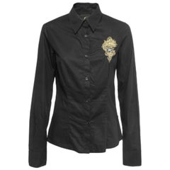 Just Cavalli Camisa Bordada Logotipo Cresta Algodón Negro M
