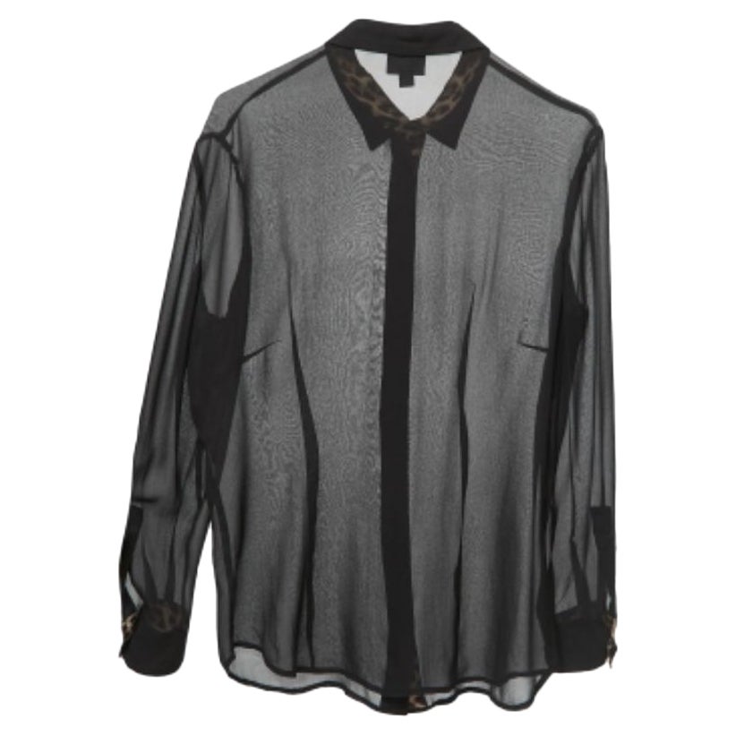 Just Cavalli Black Chiffon Button Front Sheer Shirt Blouse M