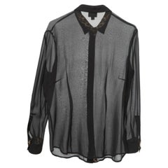 Just Cavalli Blusa de gasa negra con botones y transparencias M