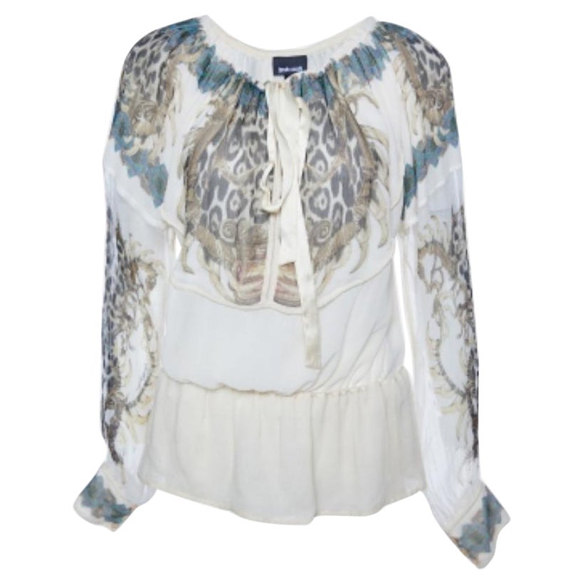 Just Cavalli - Top en mousseline de soie imprimée crème S
