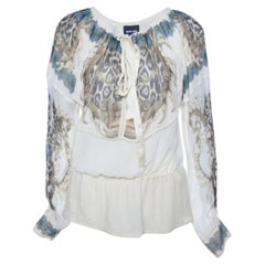 Just Cavalli - Top en mousseline de soie imprimée crème S