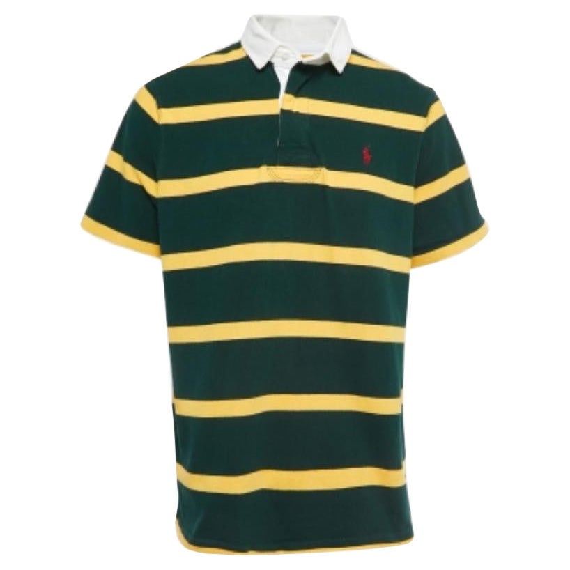 Polo Ralph Lauren Camiseta de punto de algodón a rayas verdes y amarillas con cuello en contraste L