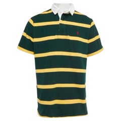 Polo Ralph Lauren Camiseta de punto de algodón a rayas verdes y amarillas con cuello en contraste L