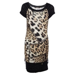 Roberto Cavalli Multicolor Tier gedruckt Jersey & Wolle stricken geraffte Minikleid S