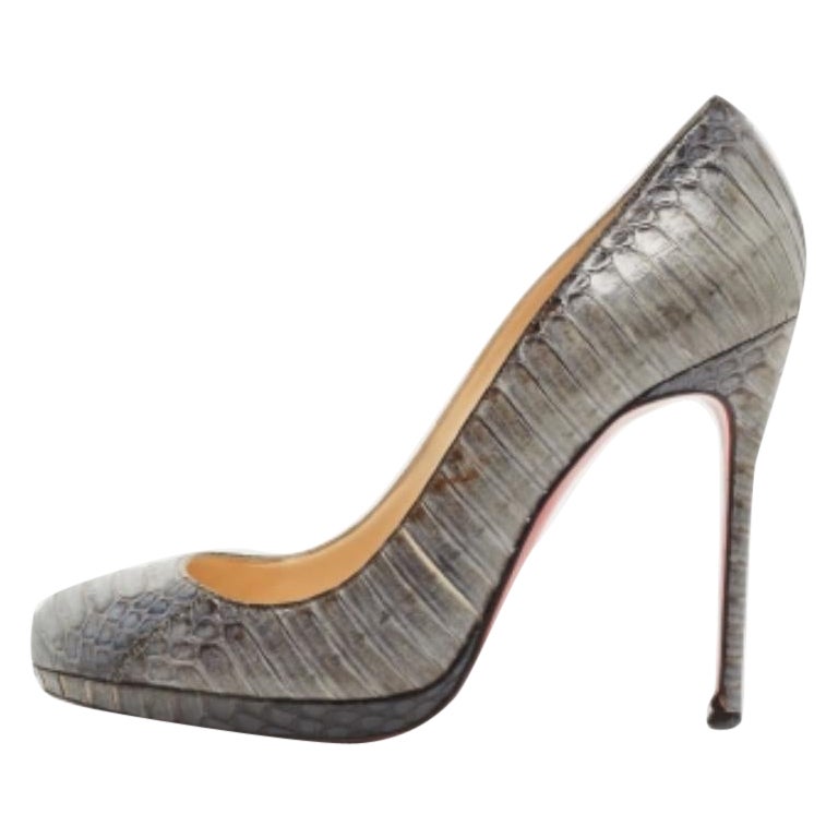 Christian Louboutin Grey Python Leather Round Toe Pumps Size 37.5