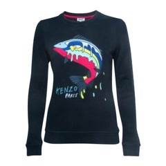 Kenzo Azul Marino Logotipo Tiburón Bordado Sudadera Cuello Crew Algodón S