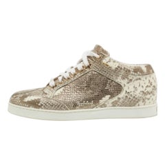 Jimmy Choo Metallic White Python Embossed Leather Low Top Sneakers Taglia 36