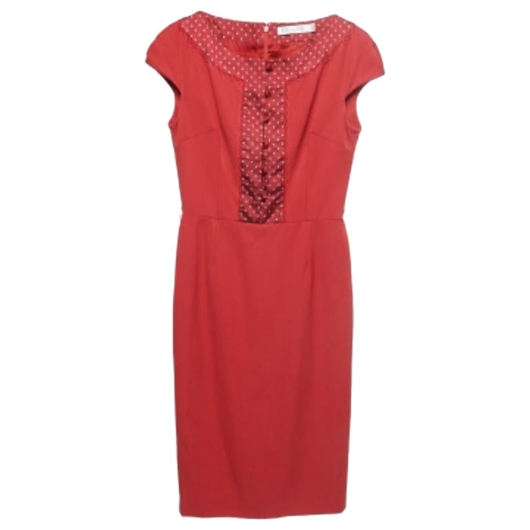 Dior Rotes Wollkleid mit Cap-Ärmeln Midi-Shift-Kleid S im Angebot