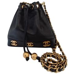 Retro 1992 - 1994 Chanel Black Leather Satchel Bag Gold Harware