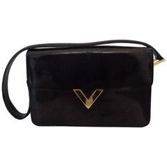 Vintage Valentino Dark Brown Lizard Shoulder Bag