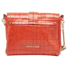 Roberto Cavalli Red Crocodile Embossed Leather Serpenti Flap Chain Bag