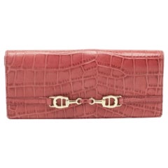 Aigner Rosa Krokodilgeprägte Leder Brieftasche Continental