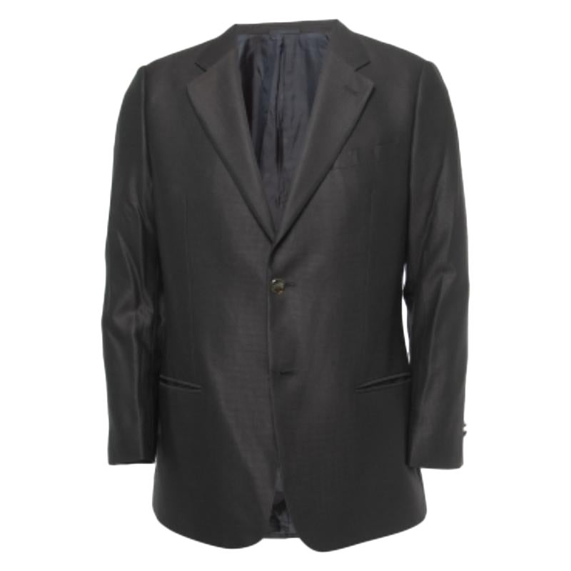 Armani Collezioni Blazer negro de lana texturizada con botonadura simple XL