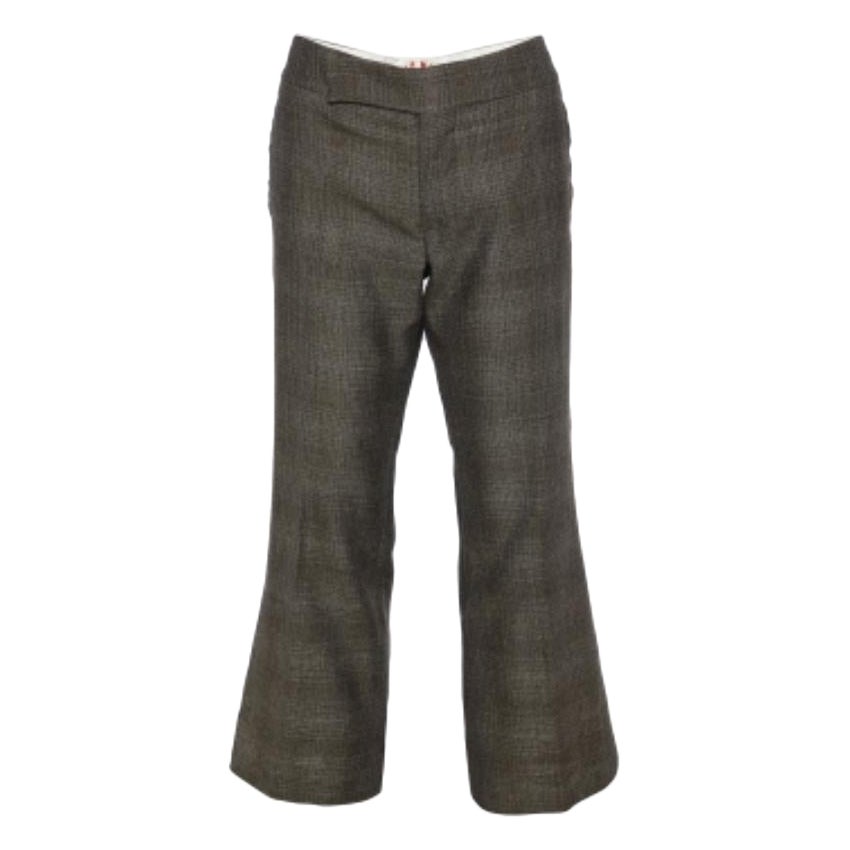 Pantaloni cropped in lana e seta a motivi marroni di Marni S in vendita