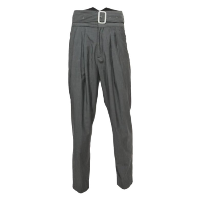 Kenzo Graue Wollfaltenhose mit Gürtel und hoher Taille L