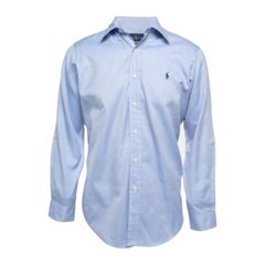 Polo Ralph Lauren - Camicia a maniche intere in cotone blu con bottoni e vestibilità classica - S