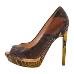 Fendi Multicolor Python Embossed Leather Peep Toe Platform Pumps Size 35