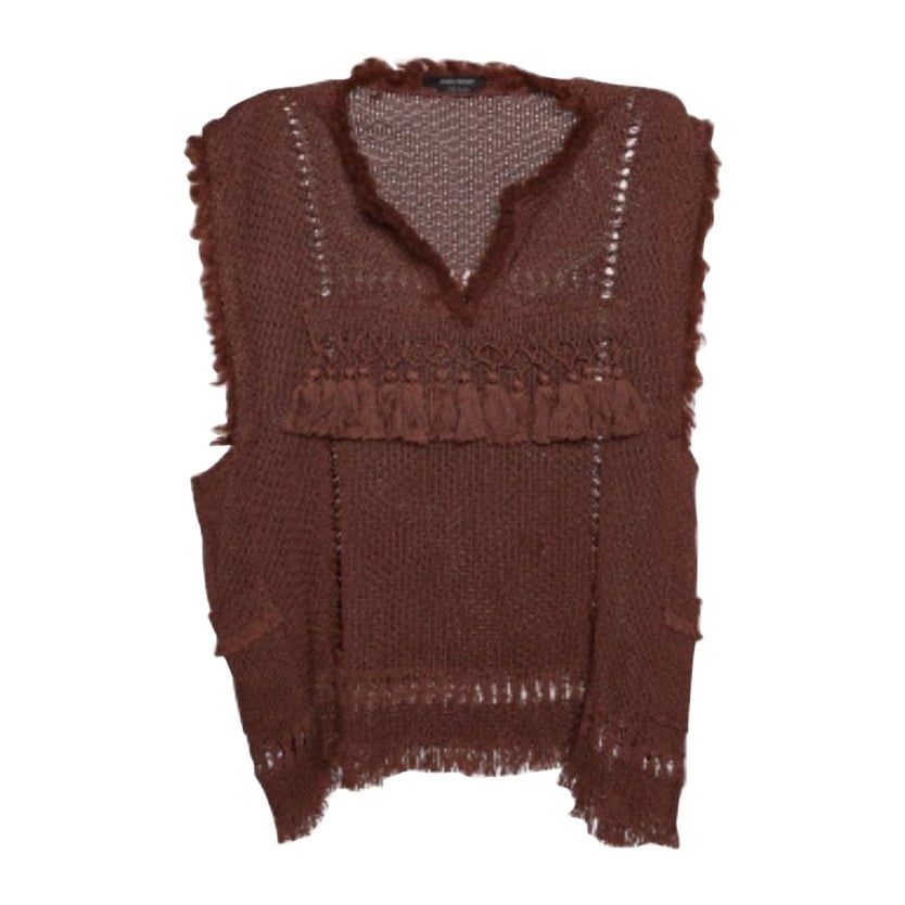 Isabel Marant Top marrone in maglia traforata senza maniche con frange e nappe, M. I. in vendita