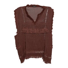 Isabel Marant Brown Perforated Knit Sleeveless Fringe Tassel Detail Top M