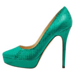 Jimmy Choo Green Watersnake Leather Platform Pumps Size 40